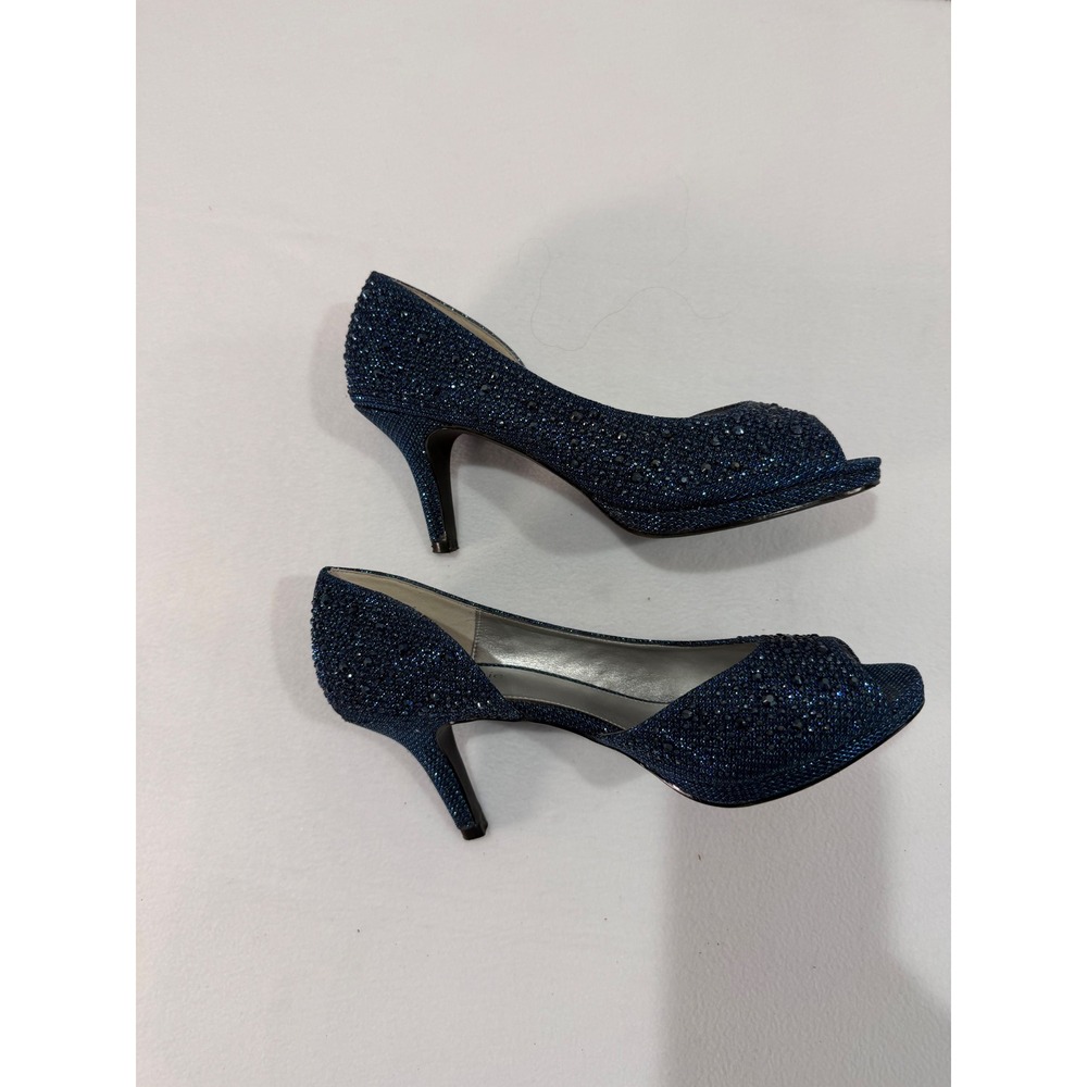 Kelly & Katie Darlene Pumps Women 8.5 Navy Rhinestone Peep Toe Formal Wedding - Picture 4 of 9